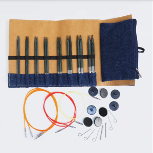 Zestaw drutów wymiennych z drewna indygo w etui z tkaniny KnitPro